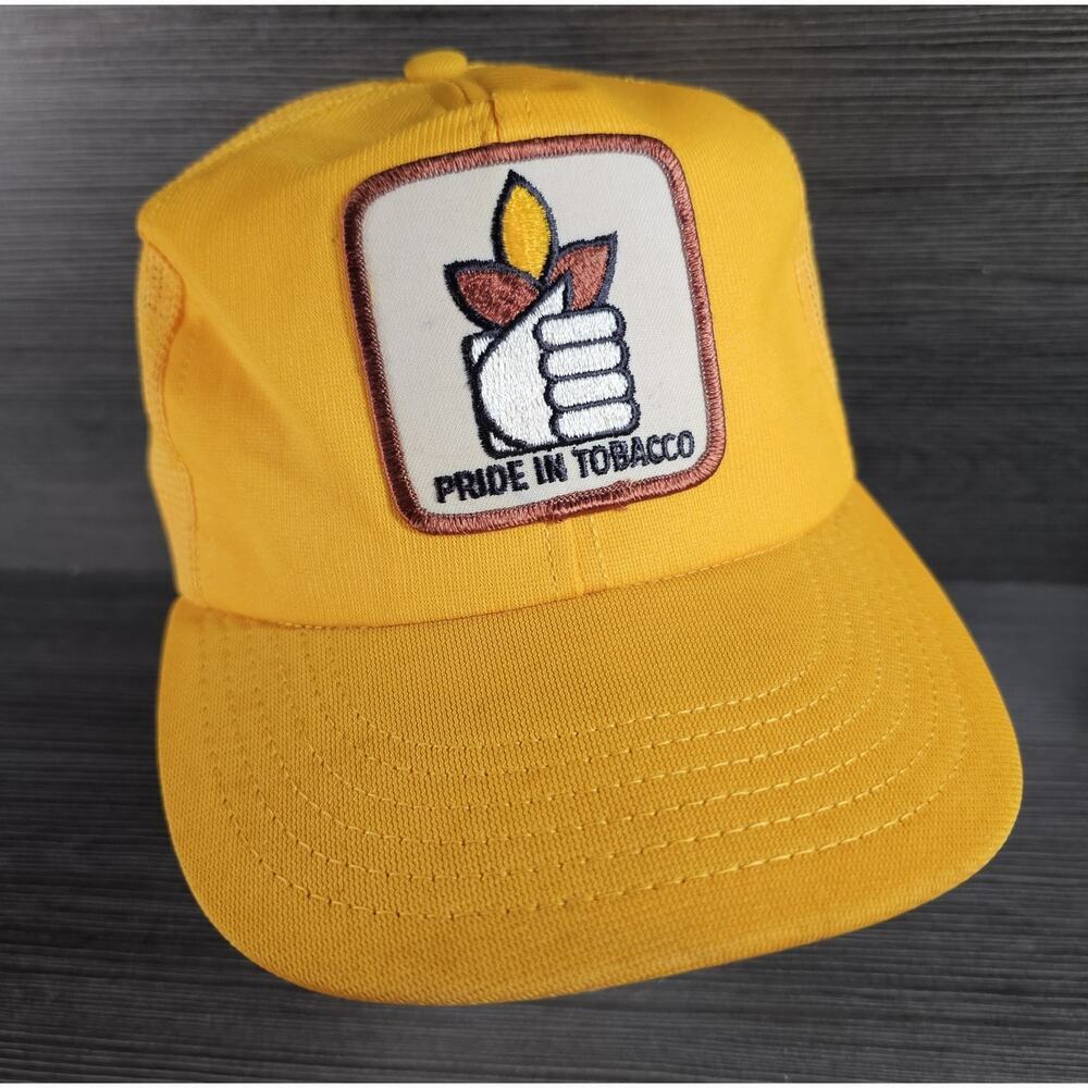 Vintage Pride In Tobacco 70s 80s Patch Trucker Hat Yellow Retro